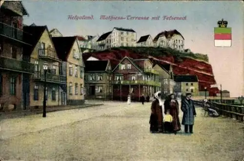 Ak Helgoland, Mathiess Terrasse mit Felseneck, Wappen