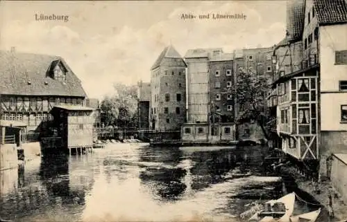 Ak Lüneburg, Abtsmühle und Lünermühle, Partie am Wasser