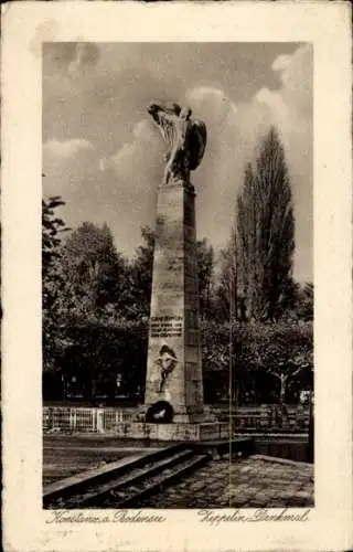 Passepartout Ak Konstanz am Bodensee, Zeppelin Denkmalsäule, Totalansicht