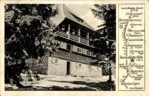 Ak Seebach in Baden Schwarzwald, Darmstädter Hütte, Landkarte