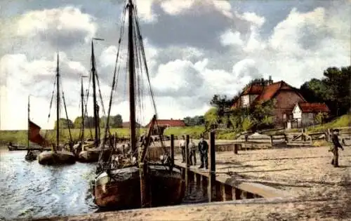 Ak Ellenserdammersiel Bockhorn Friesland, Blick auf den Hafen, Segelboote