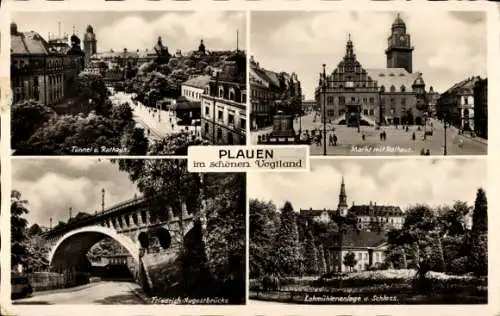 Ak Plauen im Vogtland, Tunnel, Rathaus, Markt, Schloss, Brücke