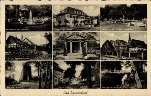 Ak Bad Sassendorf, Musikhalle, Kurhaus, Brunnen, Kaiserstraße, Rosenaubrücke
