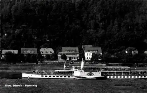 Ak Postelwitz Bad Schandau in Sachsen, Elbe, Dampfer Leipzig, Haus Häntzschel