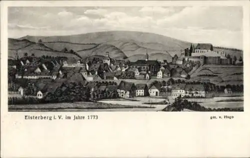 Künstler Ak Hugo, Elsterberg an der Weißen Elster Vogtland, Ortschaft im Jahre 1773