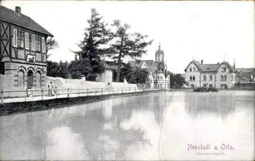 Ak Neustadt an der Orla, Gamsenteich, Kirchturm