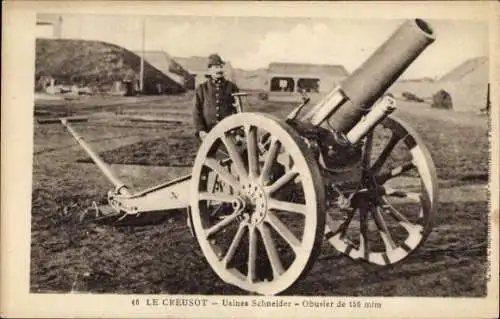 Ak Le Creusot Saône et Loire, Usines Schneider, Obusier