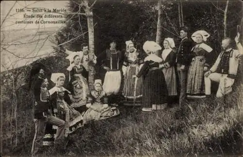 Ak Salut à la Mairiée, Hochzeit in Tracht