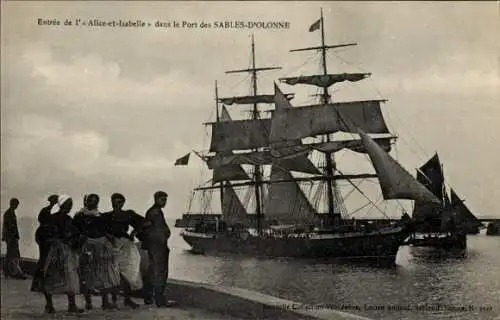 Ak Les Sables d’Olonne Vendée, Entree de l' Alice et Isabelle dans le Port, Segelschiff