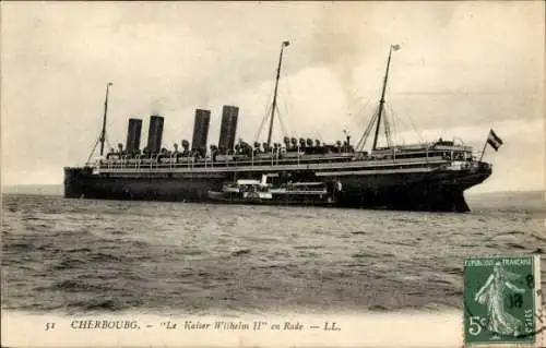 Ak Cherbourg Manche, Dampfer Kaiser Wilhelm II, Norddeutscher Lloyd