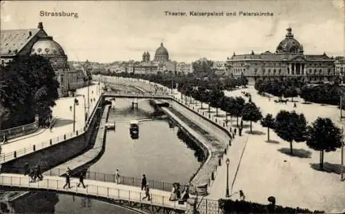 Ak Strasbourg Straßburg Elsass Bas Rhin, Theater, Kaiserpalast, Peterskirche