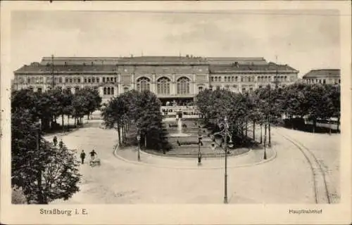 Ak Strassburg Elsaß Bas Rhin, Hauptbahnhof, Vorplatz