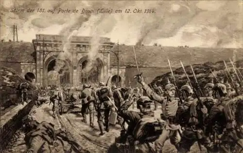 Künstler Ak Lille Nord, Sturm der 181. auf Porte de Douai, 1914