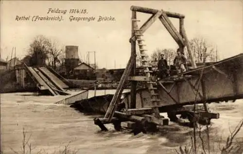 Ak Rethel Ardennes, Ansicht der gesprengten Brücke 