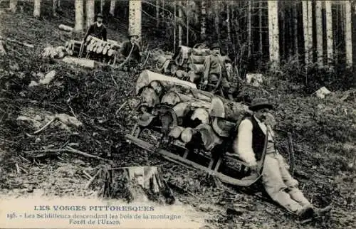 Ak Les Vosges, Foret de l'Urson, Les Schlitteurs descendant les bois de la montagne