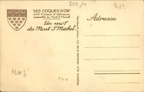 Künstler Ak Le Mont Saint Michel Manche, Les Coques d'Or, la voiture de Genets, Reklame