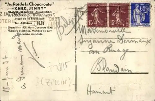 Ak Paris IV., Chez Jenny, 39, Boulevard du Temple, Place de la République