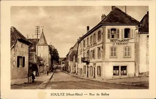 Ak Soultz Haut Rhin Sulz Elsass Haut Rhin, Rue du Ballon, Restaurant J. Herisse, Straßenansicht