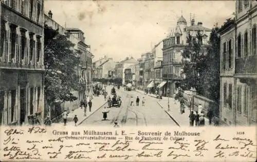 Ak Mulhouse Mülhausen Elsass Haut Rhin, Rue de Faubourg de Colmar