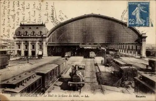 Ak Bordeaux Gironde, Le Hall de la Gare du Midi, Bahnhof, Gleisseite