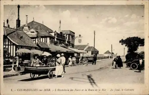 Ak Courseulles sur Mer Calvados, L'Hostellerie des Parcs, la route de la mer, le calvaire