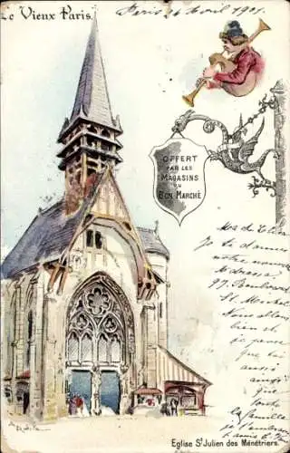 Künstler Litho Robida, Paris, Eglise St. Julien des Ménétriers