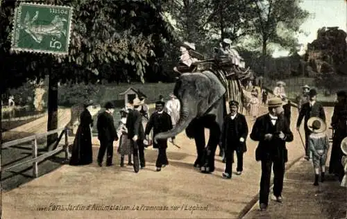 Ak Paris 16. Passy, Jardin d’Acclimatation, Promenade, Elefant