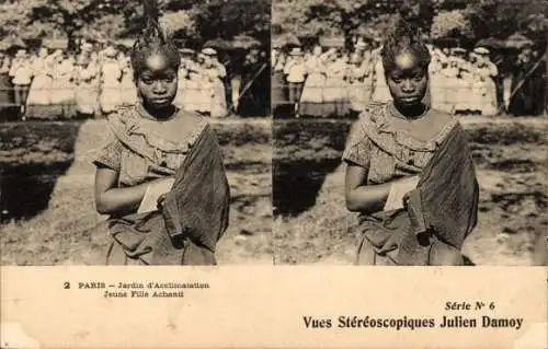 Stereo Ak Paris XVI Trocadéro, Jardin d'Acclimatation, Jeune Fille Achanti