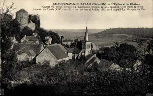 Ak Chaudenay-le-Château Côte d’Or, Kirche, Schloss