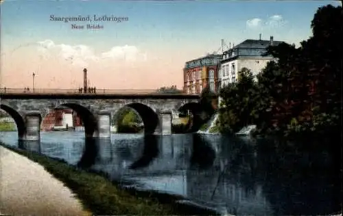 Ak Saargemünd Sarreguemines Moselle, Neue Brücke, Flusspartie