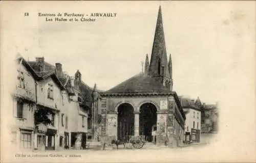 Ak Airvault Deux Sèvres, Halles, Clocher