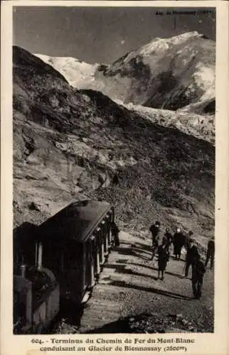 Ak Haute Savoie, Glacier de Bionnassay, Terminus du Chemin de Fer du Mont Blanc, Zahnradbahn