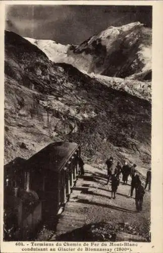 Ak Haute Savoie, Glacier de Bionnassay, Terminus du Chemin de Fer du Mont Blanc, Zahnradbahn