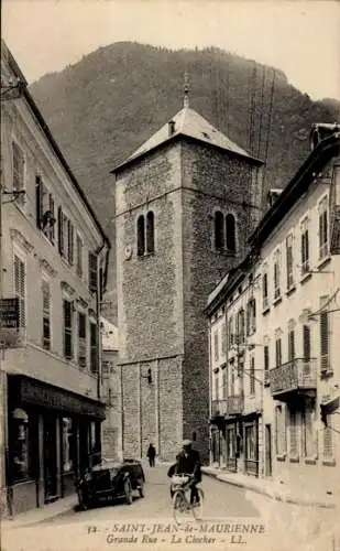 Ak Saint Jean de Maurienne Savoie, Grande Rue, Le Clocher, Glockenturm