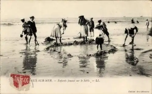 Ak Cayeux sur Mer Somme, enfants jouant sur le sable