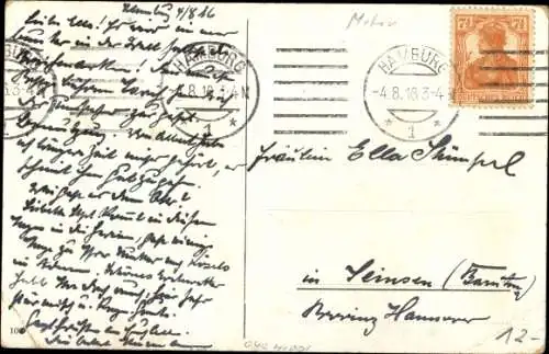 Ak Zur neuen Postgebühr, 1. August 1916, Frauenportrait, Brief, Posthorn