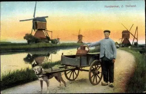 Ak Südholland, Hundekarren, Windmühlen