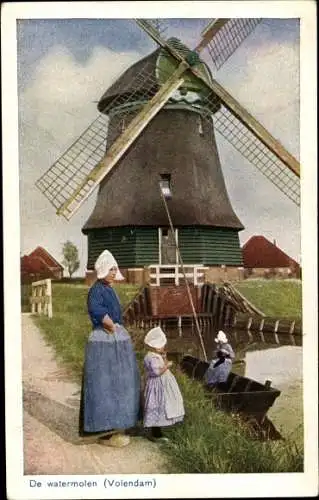 Ak Volendam Nordholland Niederlande, Windmühle, Frau, Mädchen, Volkstrachten