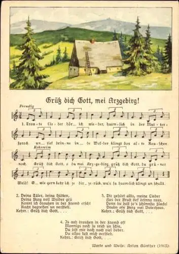 Lied Ak Grüß dich Gott, mei Arzgebirg von Anton Günther, Dorfpartie, Erzgebirgische Mundart