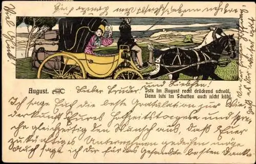 Künstler Ak Allegorie, August, Ists im August recht drückend schwül, Kutsche