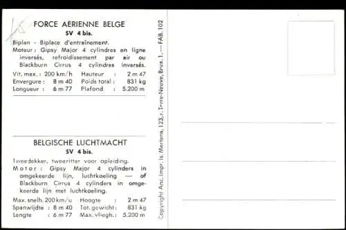 Ak Force Aérienne Belge, SV 4, Biplan, 4 Cylindres, 26