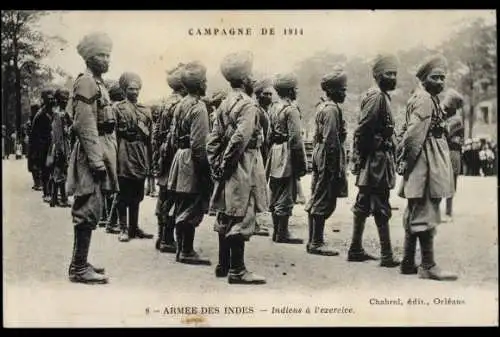 Ak Campagne de 1914, Armees des Indes, Indiens a l'exercise, indische Kolonialkrieger, I. WK