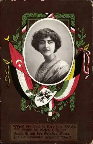 Passepartout Ak Frauenportrait, Patriotik, Türkei, Italien, Österreich