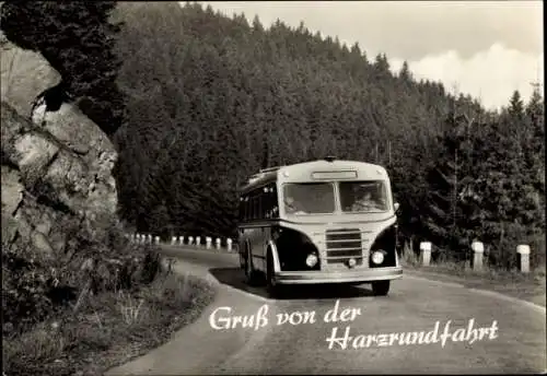 Ak Gruß von der Harzrundfahrt, Reisebus