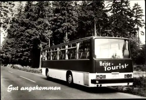 Ak Gut angekommen, Reisetourist, Ikarus Omnibus