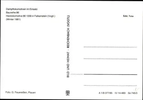 Ak Falkenstein Vogtland, Dampflok 86 1056, Drehgleis