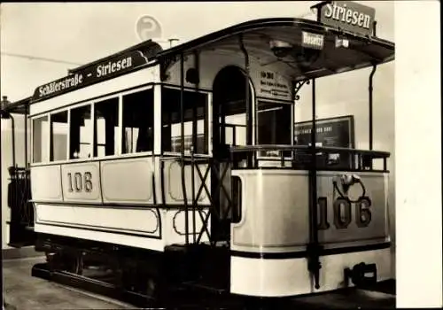 Ak Verkehrsmuseum Dresden, Straßenbahnanhänger Nr. 106, Schäferstraße Striesen