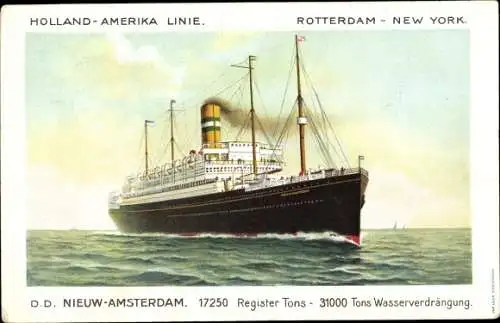 Künstler Ak Dampfschiff Nieuw Amsterdam, HAL, Holland America Line