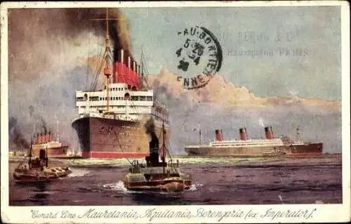 Künstler Ak Dampfer Mauretania, Cunard Line