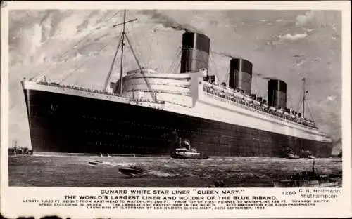 Ak Cunard White Star Liner, Queen Mary, Worlds largest Liner